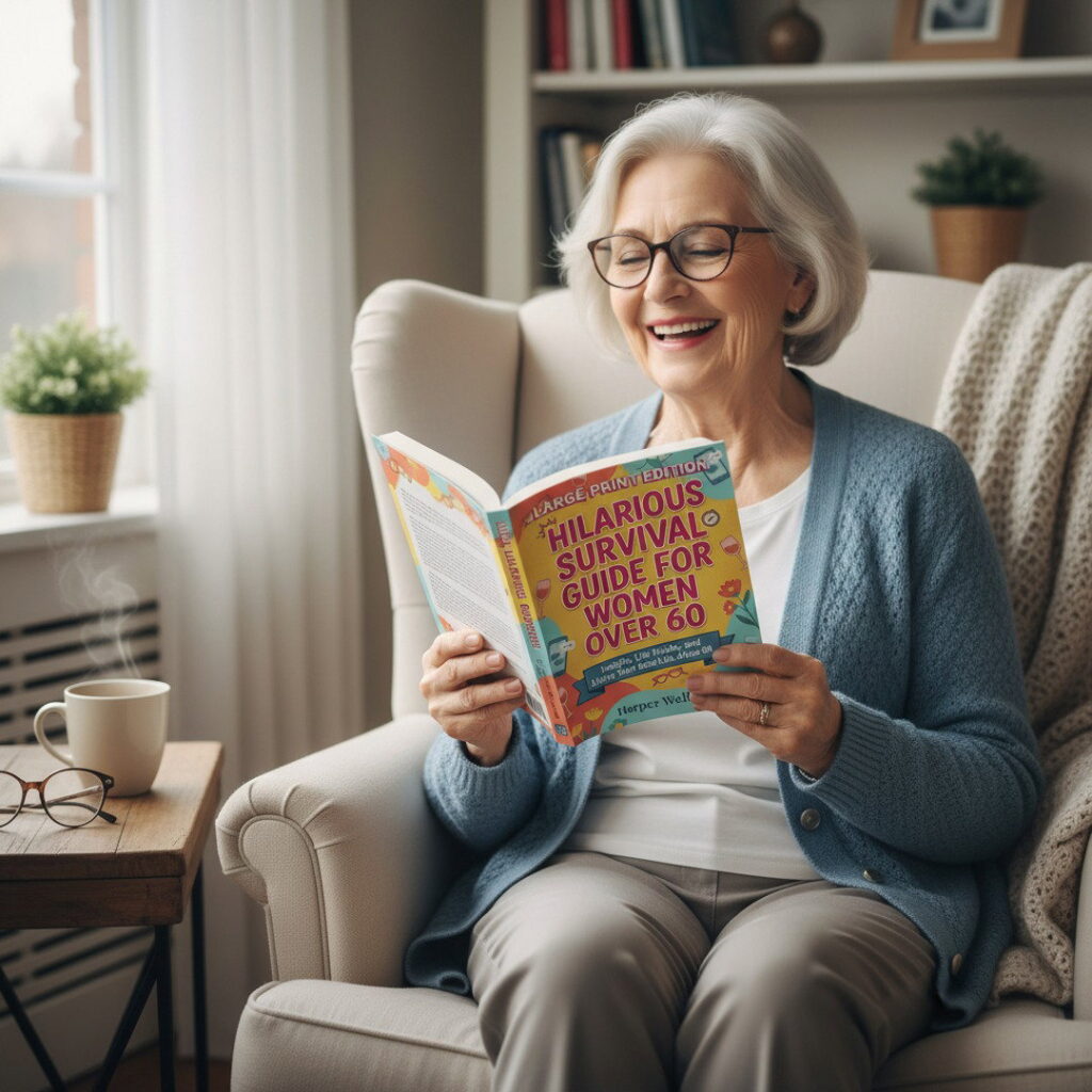 Lady reading Hilarious Guide for Women Over 60