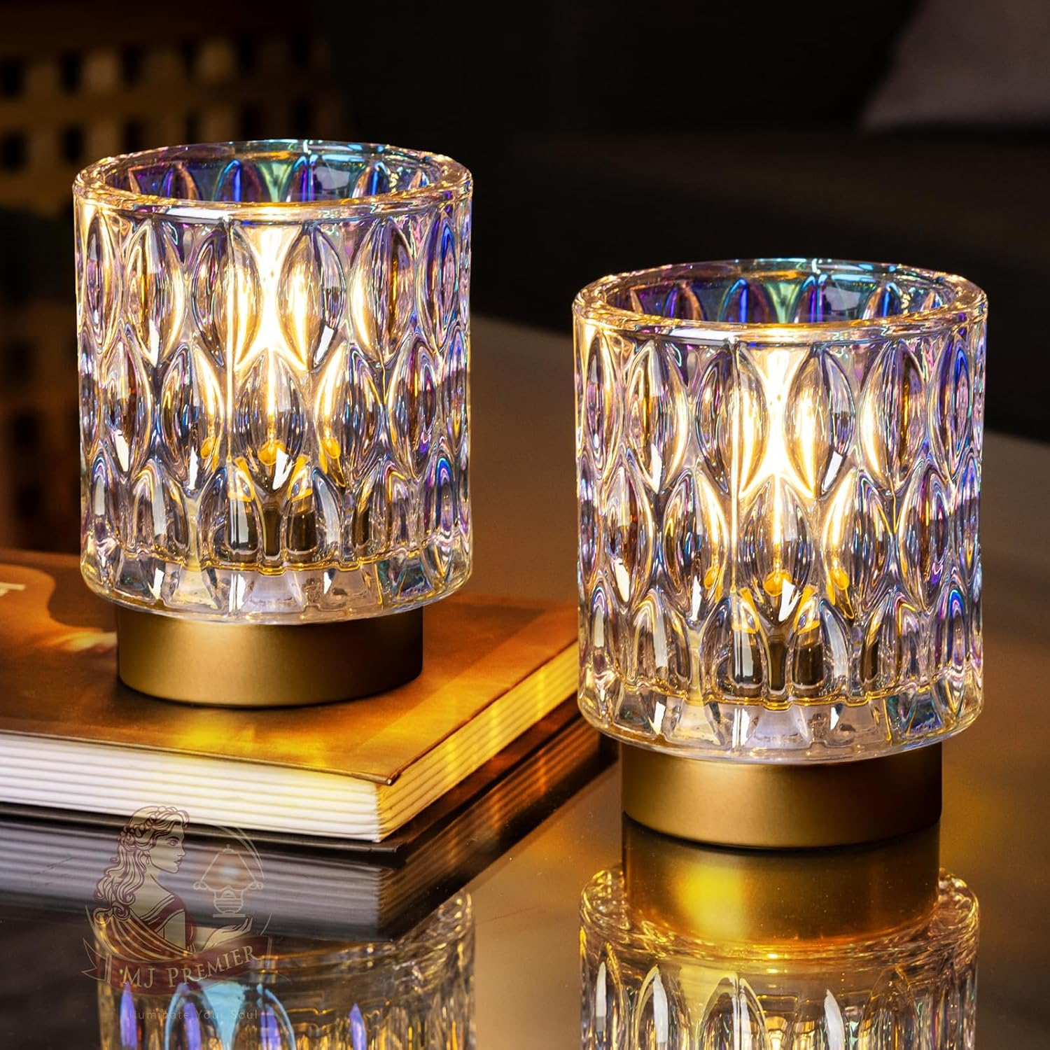 Elegant cordless table lamps casting warm ambient light on a table