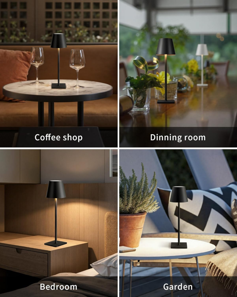 Cordless lamp used in coffee shops, dining rooms, bedrooms, and outdoor settings