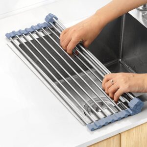 Over The Sink Dish Drying Rack, Roll Up Stainless Steel Foldable Dish Drainer